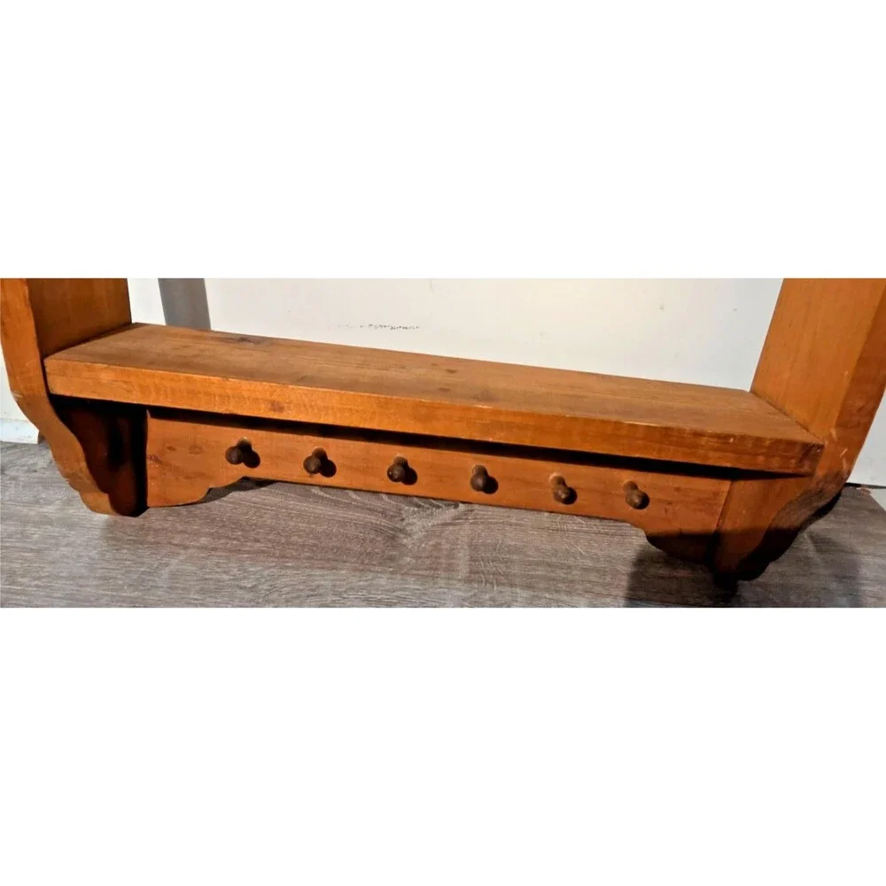 Vtg 1980s Pine Wood Heart Shelf Cabinet Peg Rail Country Farmhouse Cottagecore